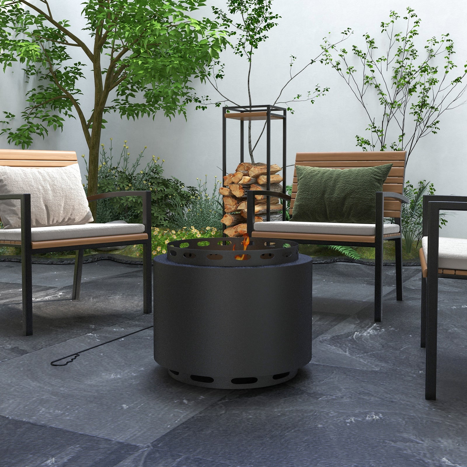 Smokeless Fire Pit, 48.5cm Portable Wood Burning Firepit with Poker fo