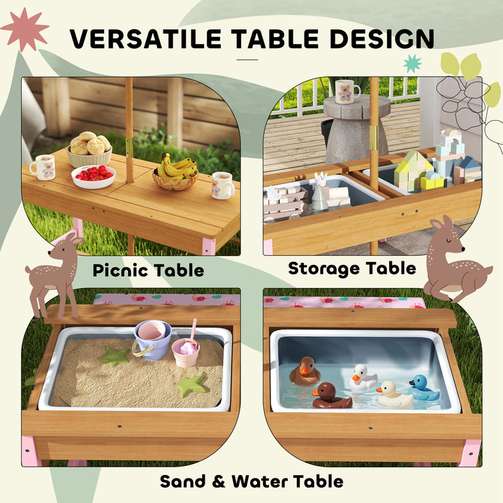 Kids Picnic Table Set with Removable &amp; Foldable Umbrella, Storage Boxe