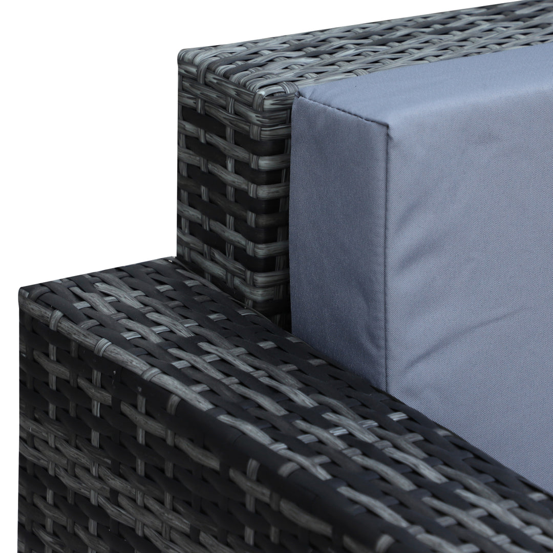 3 Seater All Weather Outdoor Sofa, Garden Rattan Sofa with Cushions and Mental Frame, Grey