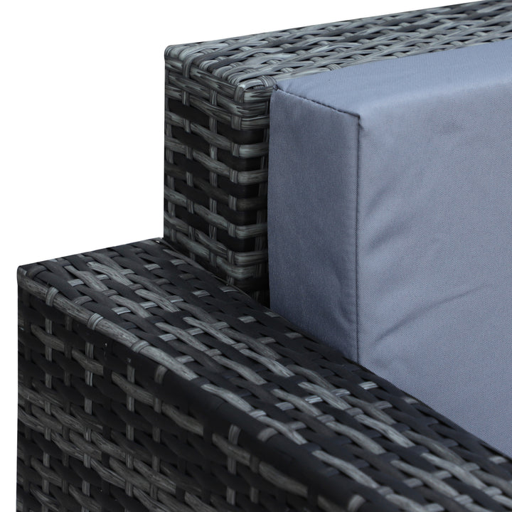 3 Seater All Weather Outdoor Sofa, Garden Rattan Sofa with Cushions and Mental Frame, Grey