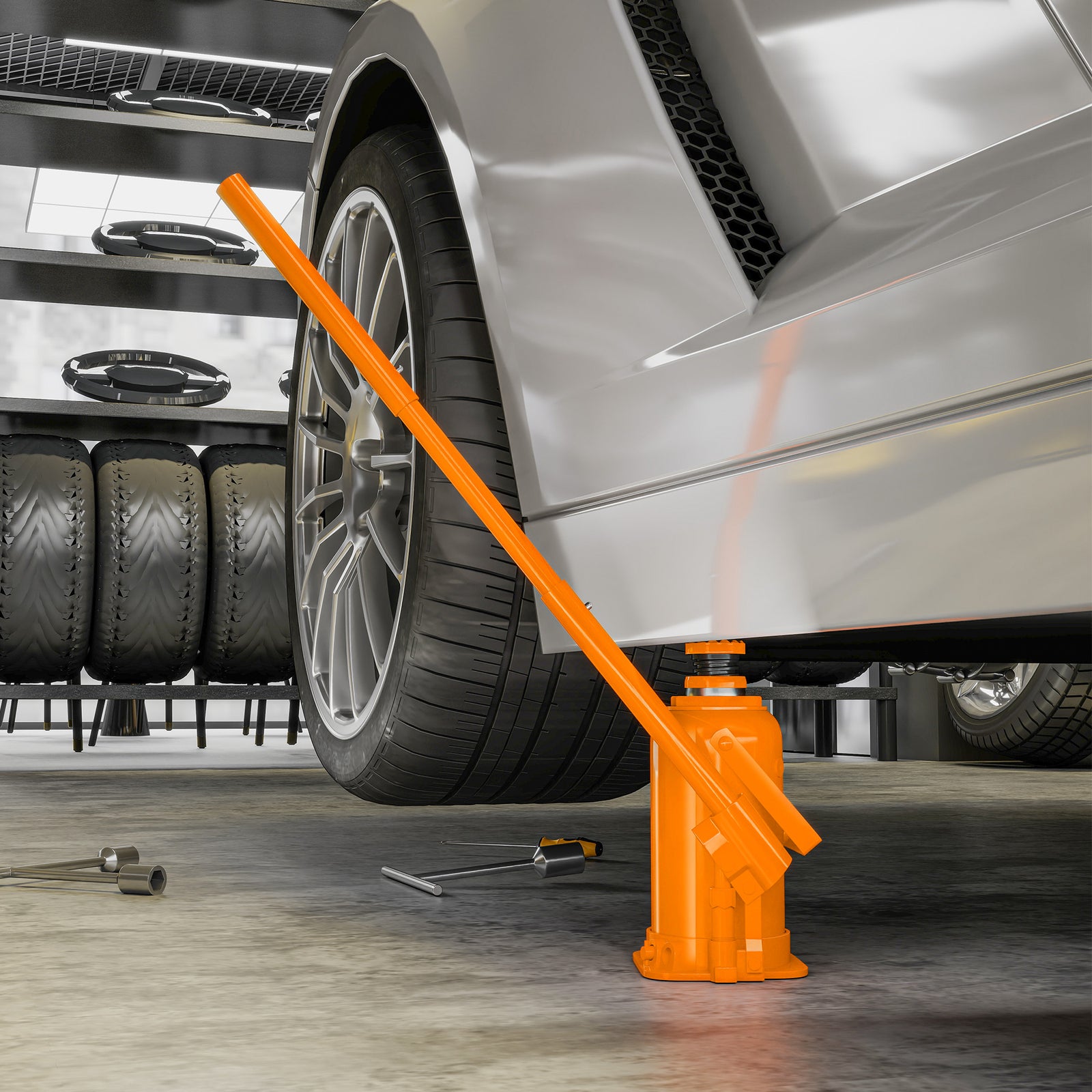 12 Tonne Hydraulic Bottle Jack with 19-37 cm Lifting Range, Heavy Duty Portable Compact Car Jack Lift with Saddle and 3 Section Handle for Pickup, Truck, Auto Repair Maintenance, Orange