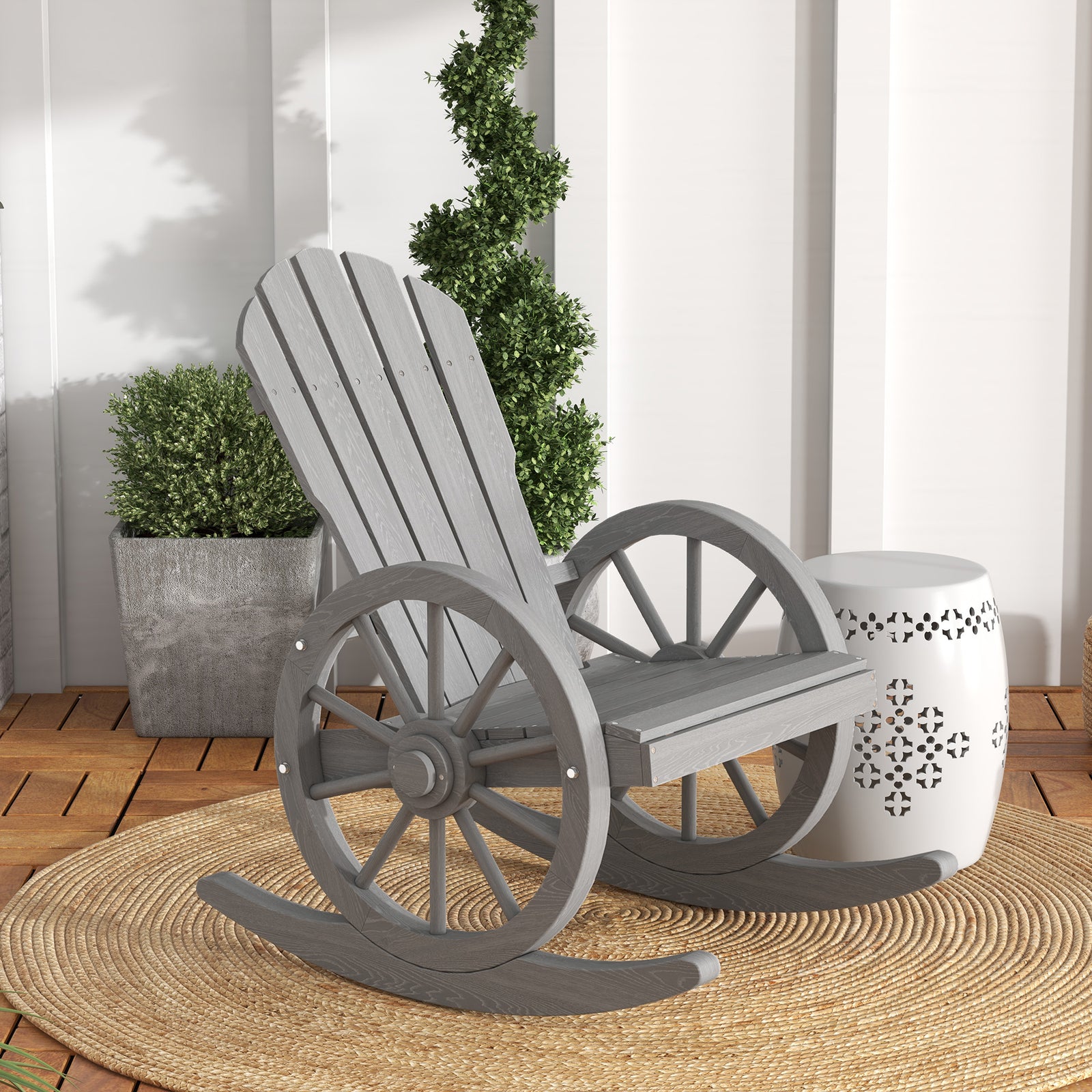Wooden Adirondack Rocking Chair Reclining Armchair Outdoor Garden Furniture Patio Porch Rocker - Grey