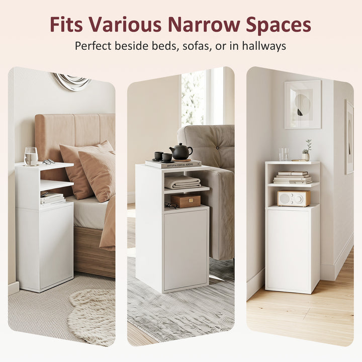 Slim Bedside Table Set of 2, Narrow Bedside Cabinet with Open Cubbies 