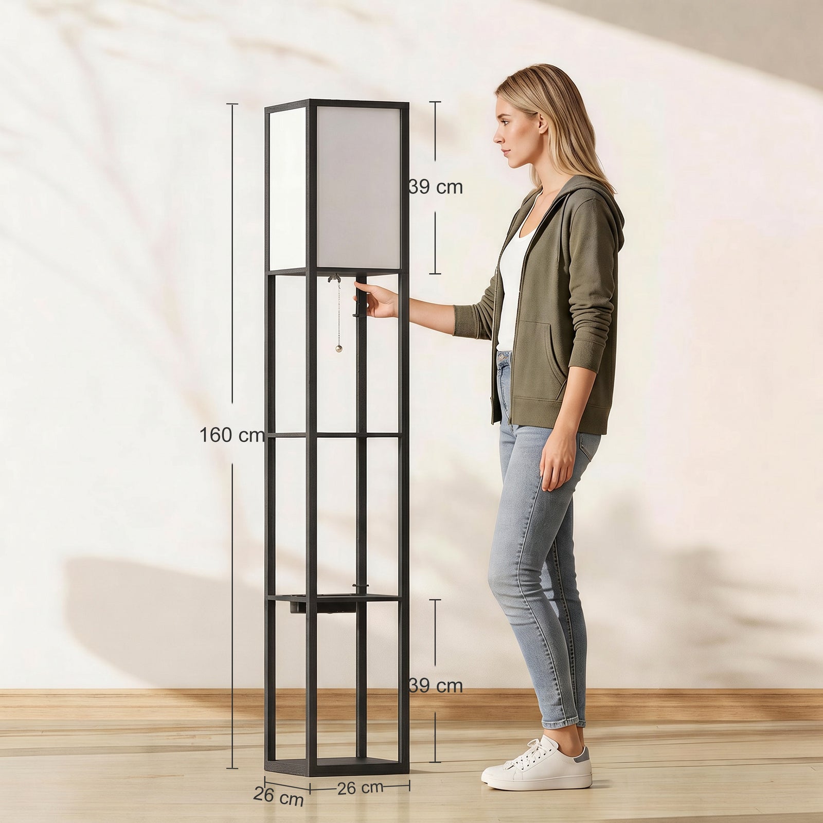 Floor Lamp with Shelves, 3 Layer Column Modern Standing Lamp for Livin