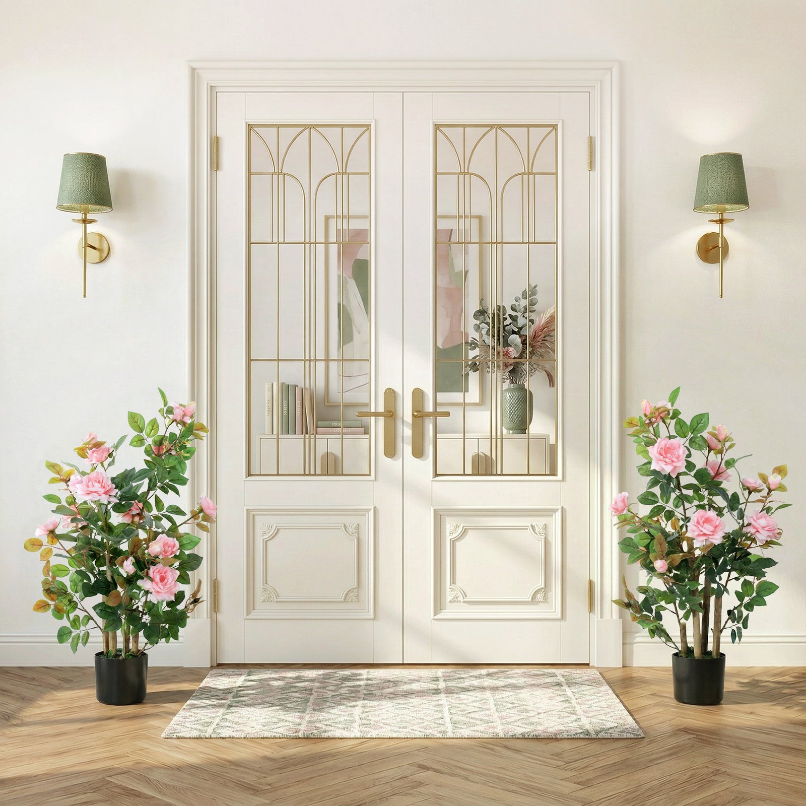 90cm Artificial Rose Tree Set of 2, Decorative Fake Plant with 344 Sil