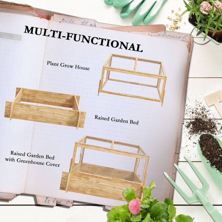 Outsunny Raised Garden Bed with Cold Frame Greenhouse and Openable Top, Wooden Elevated Planter Box for Vegetables, Flowers and Herbs