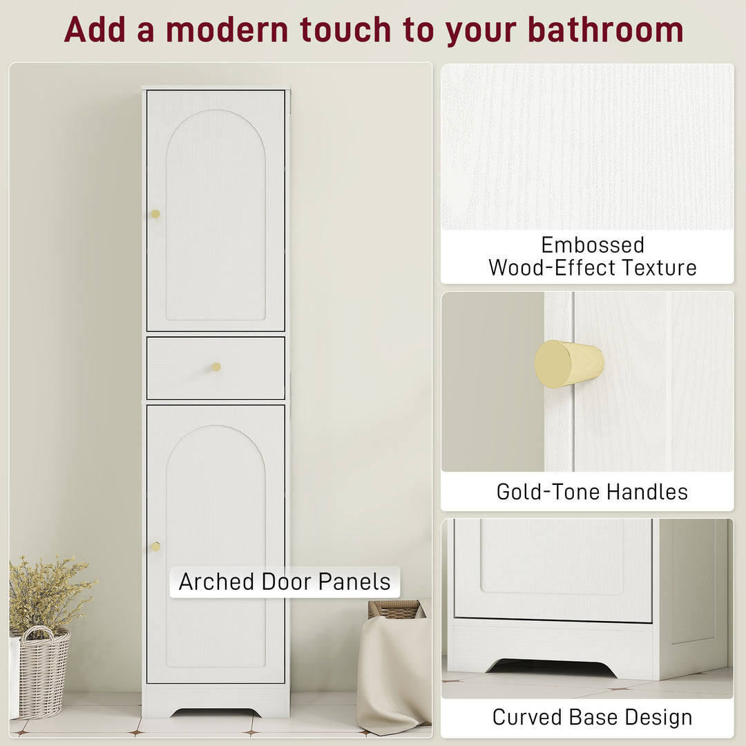 Tall Bathroom Cabinet with Arched Doors - White