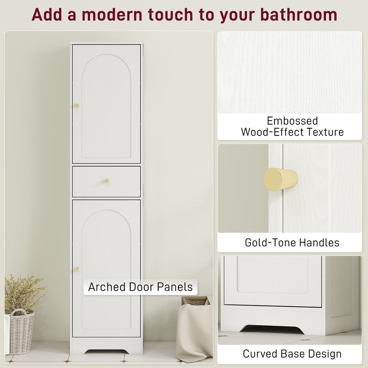 Tall Bathroom Cabinet with Arched Doors - White
