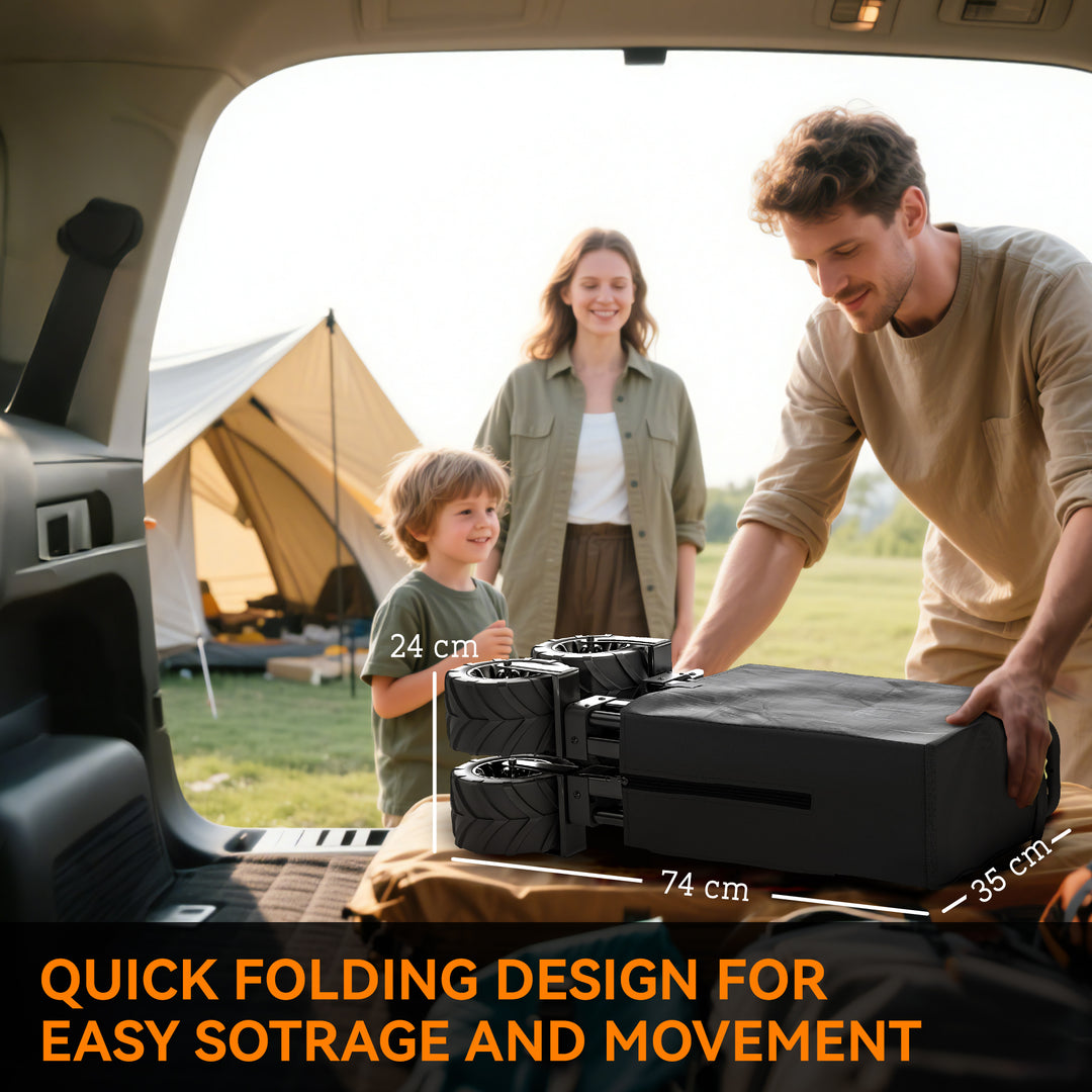 MCL Outdoor Folding Garden Trolley on Wheels, Capming Cargo Wagon Cart Trailer w/ Handle, Wheels for Beach Garden, Black