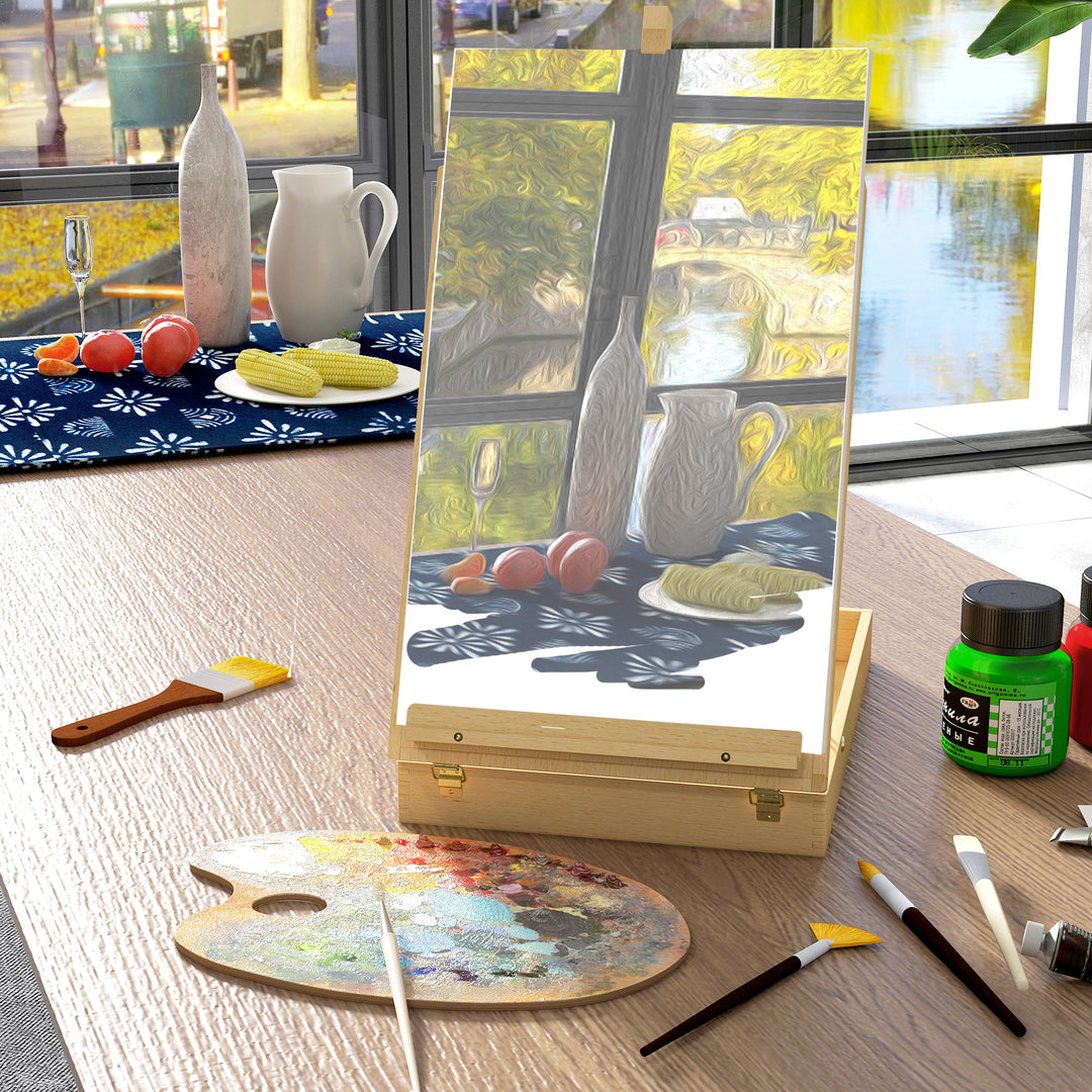 Wooden Table Easel Box Hold Canvas up to 61cm, Adjustable Beechwood Storage Table Box Easel, Portable Folding Artist Drawing & Sketching Board for Adults, Beginners, Artists Painting