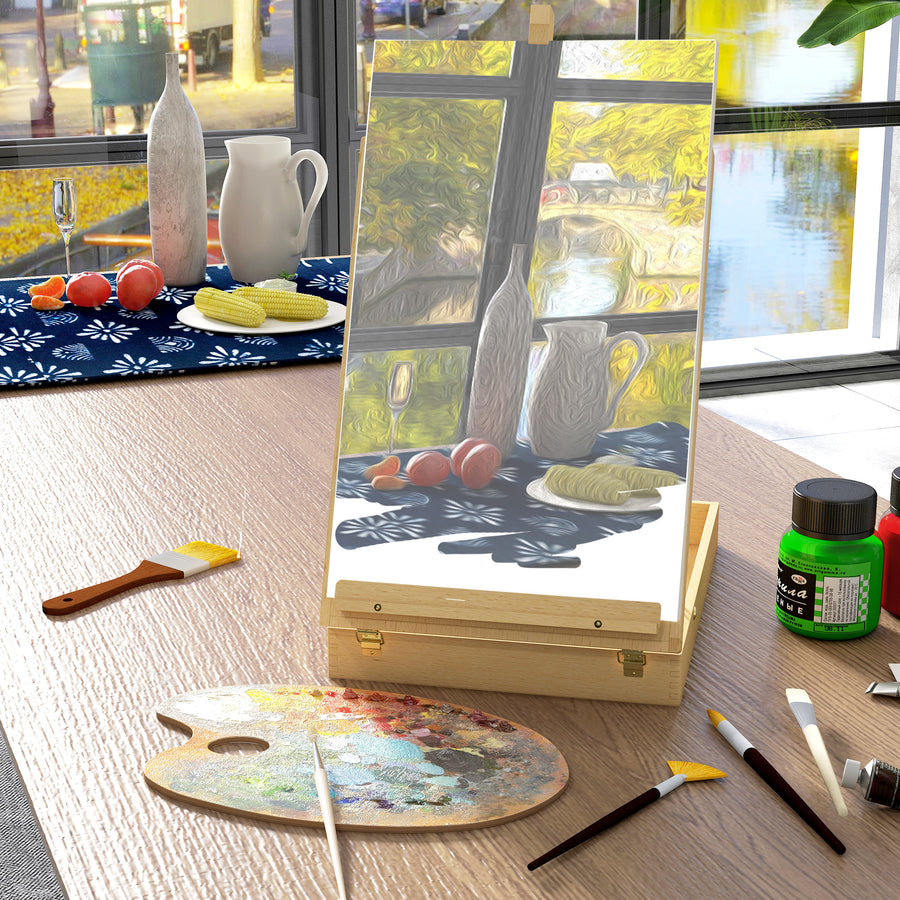 Wooden Table Easel Box Hold Canvas up to 61cm, Adjustable Beechwood Storage Table Box Easel, Portable Folding Artist Drawing & Sketching Board for Adults, Beginners, Artists Painting