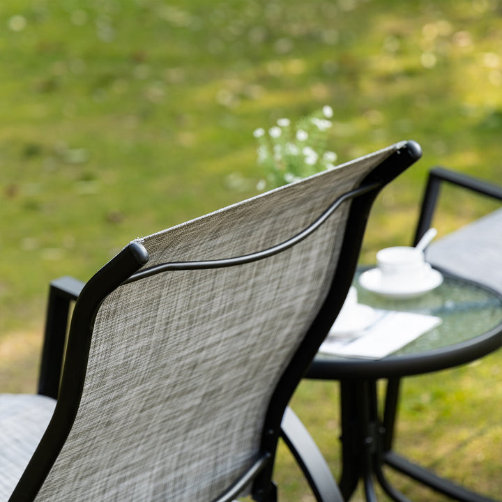 Outsunny Outdoor Patio Bistro Set with 2 Rocking Chairs & Tempered Glass Table, Ideal for Garden, Porch, Poolside, Grey