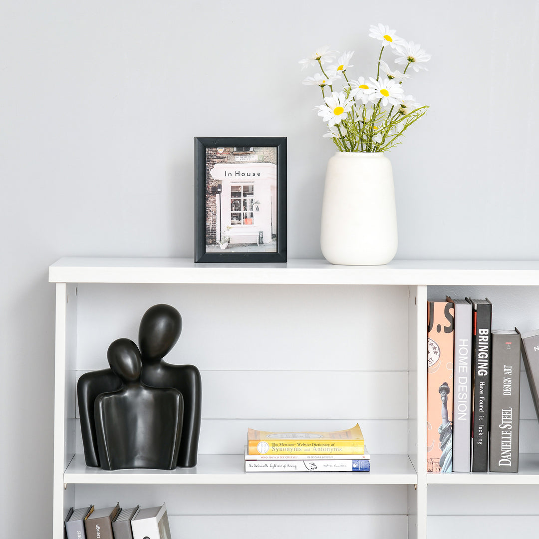 Wooden Cube Bookcase, 2 Tier Open Storage Shelving Unit with 4 Compartments, Freestanding Display Bookshelf for Home Office Living Room Furniture, 118 x 29 x 76cm, White
