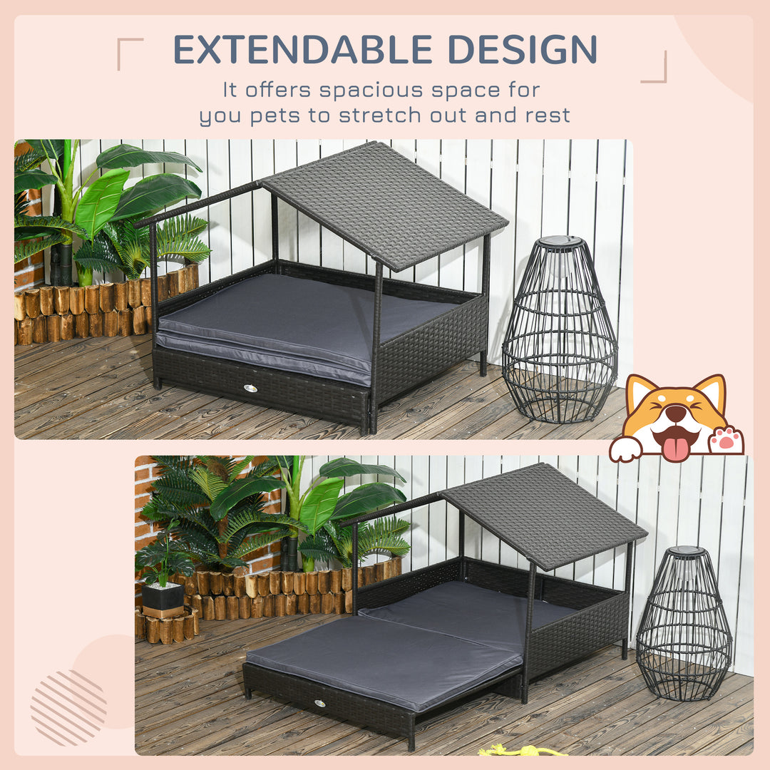 PawHut Extendable Elevated Dog Bed, Rattan Dog House w/ Water