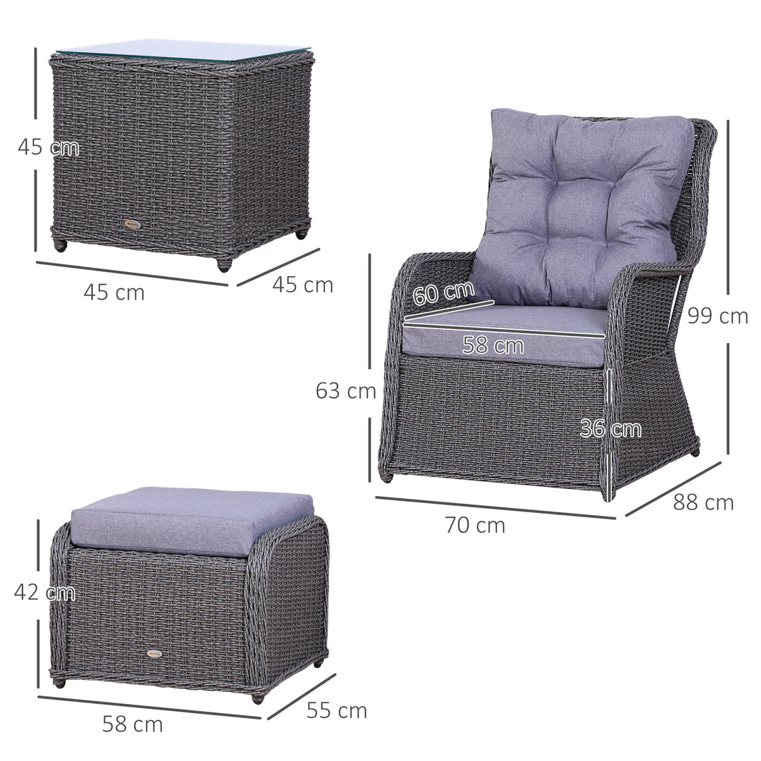 5PCS Deluxe Garden Rattan Furniture Sofa Chair & Stool Table Set Patio Wicker Weave Furniture Set Aluminium Frame Fully-assembly - Grey
