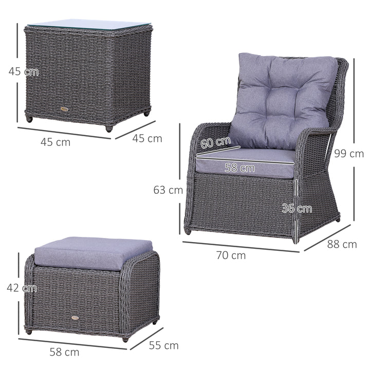 5PCS Deluxe Garden Rattan Furniture Sofa Chair & Stool Table Set Patio Wicker Weave Furniture Set Aluminium Frame Fully-assembly - Grey