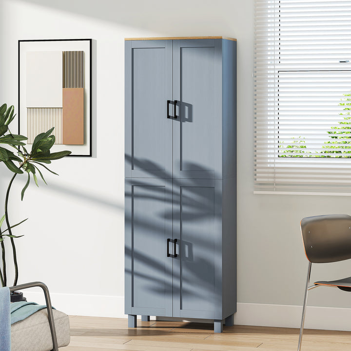 Freestanding Kitchen Cupboard, 4-Door Storage Cabinet with Adjustable Shelves, Modern Kitchen Pantry for Dining Room, 170cm, Grey Wood Effect
