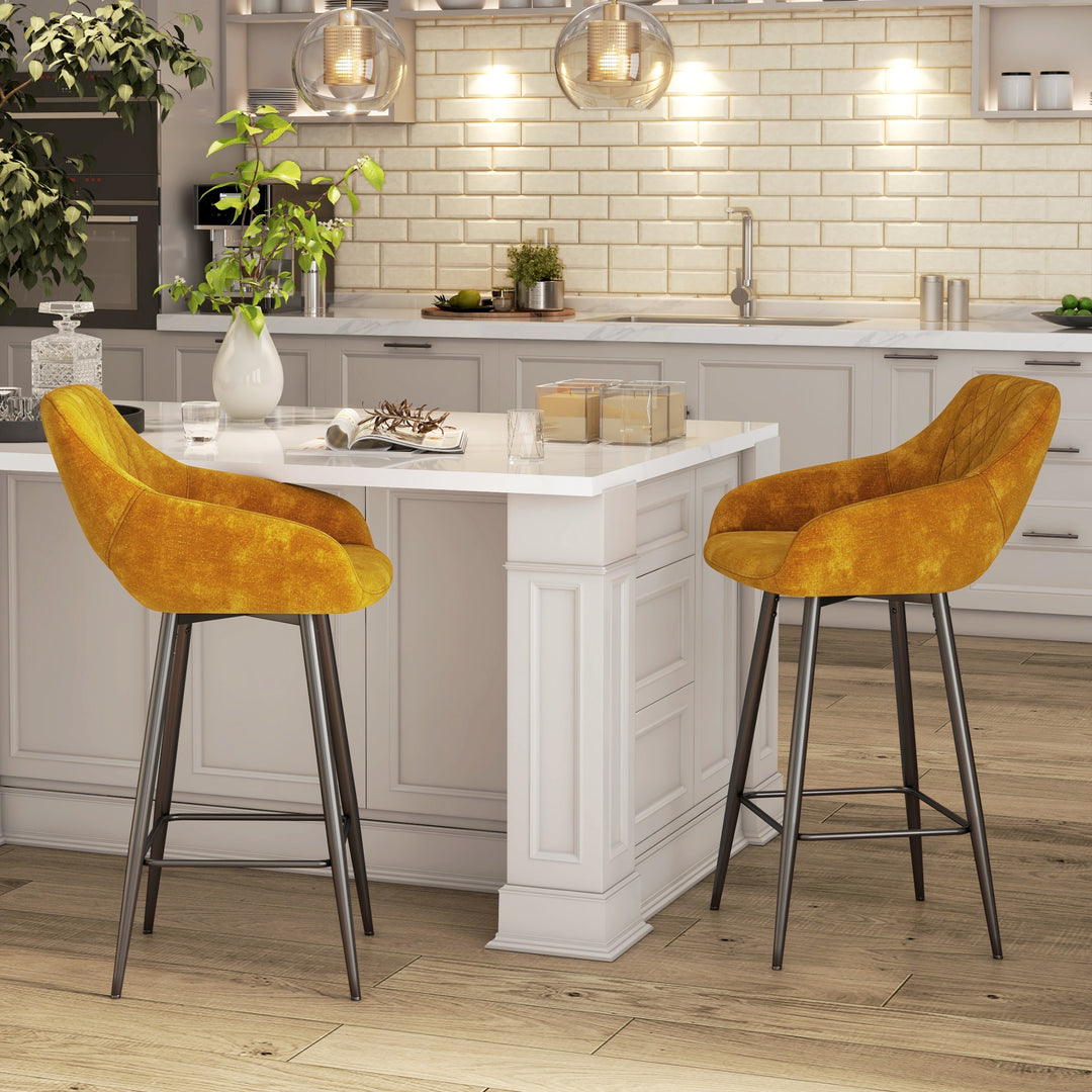 HOMCOM Set of Two Velvet-Feel Bar Stools - Brown | Aosom UK