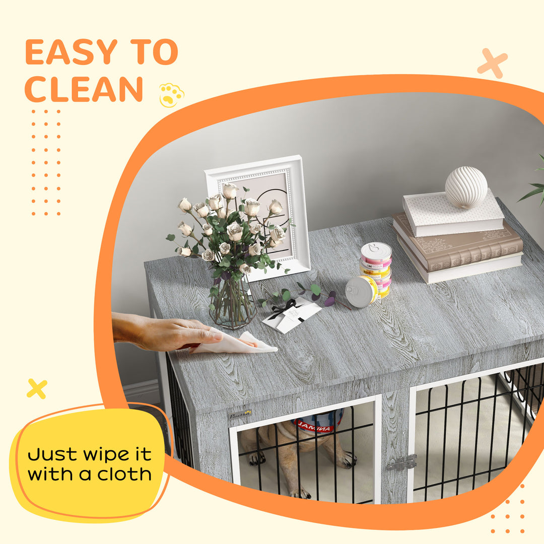 Dog Crate Furniture End Table, with Washable Cushion, Double Doors, fo