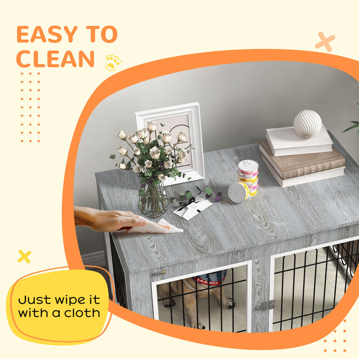 Dog Crate Furniture End Table, with Washable Cushion, Double Doors, fo