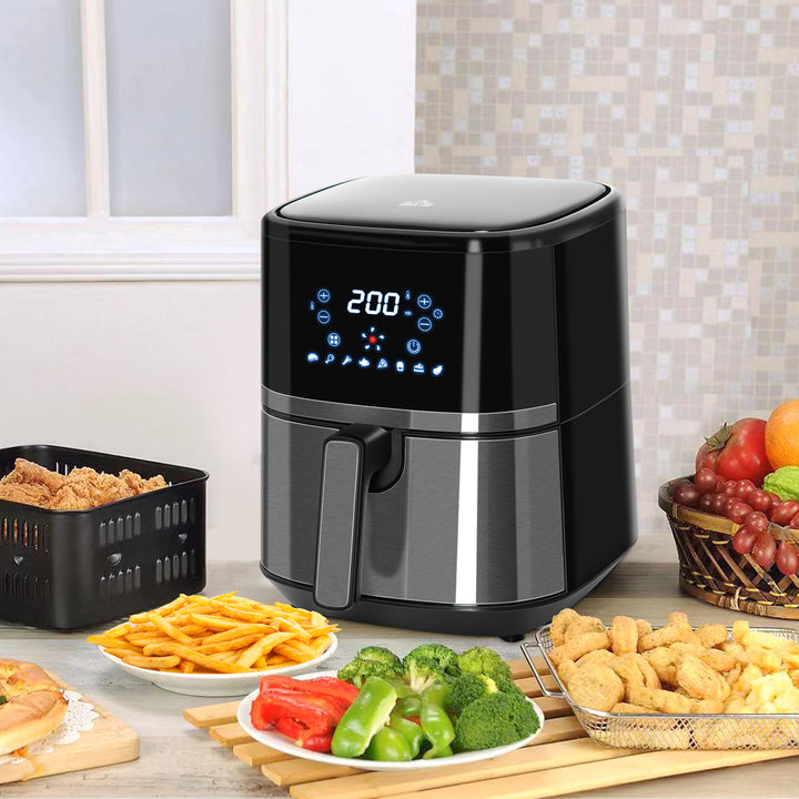 HOMCOM 4.5L Digital Air Fryer, 1500W W/ Digital Display, Adjustable Temperature, Timer and Nonstick Basket, Black | Aosom UK