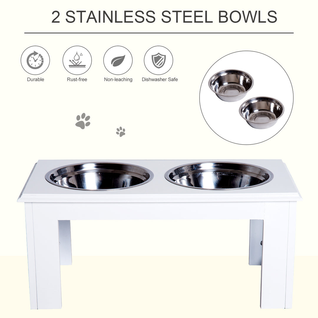 Raised Dog Feeding Bowls with Stand, Stainless Steel for Medium Dog, 58L x 31W x 25H cm - White