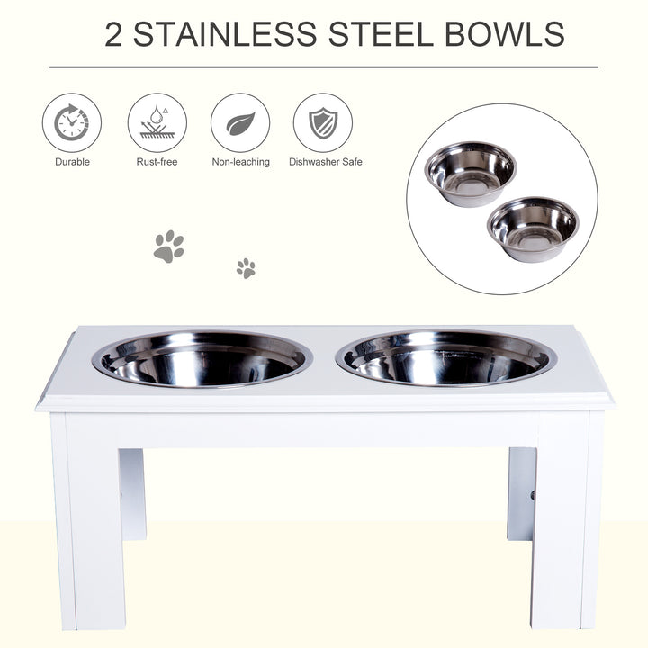 Raised Dog Feeding Bowls with Stand, Stainless Steel for Medium Dog, 58L x 31W x 25H cm - White