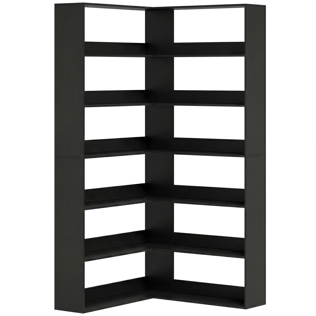 7 Tiers Bookshelf, L-Shaped Corner Bookcase with Anti-Slip Rear Guard,