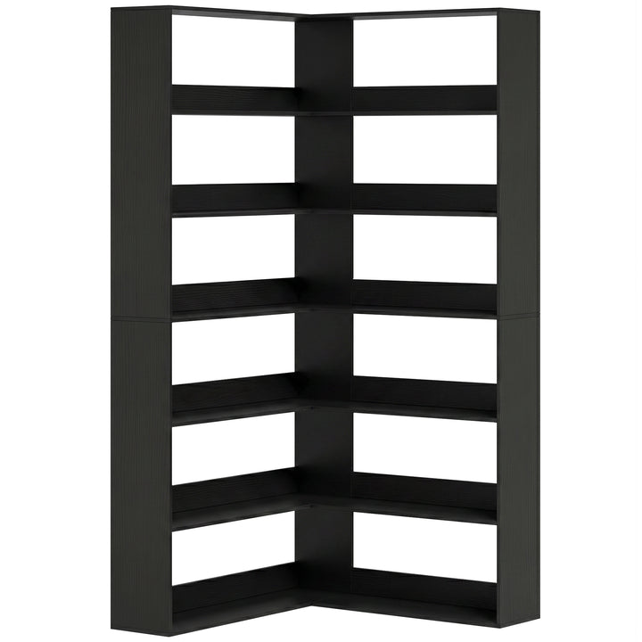 7 Tiers Bookshelf, L-Shaped Corner Bookcase with Anti-Slip Rear Guard,