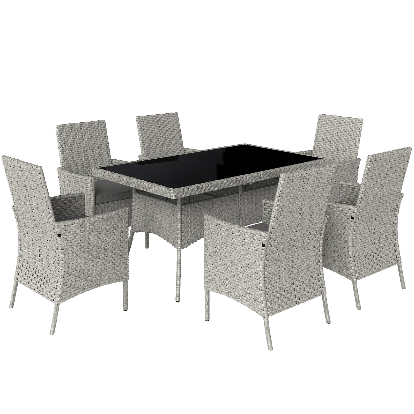 Seven-Piece Rattan Dining Set - Grey