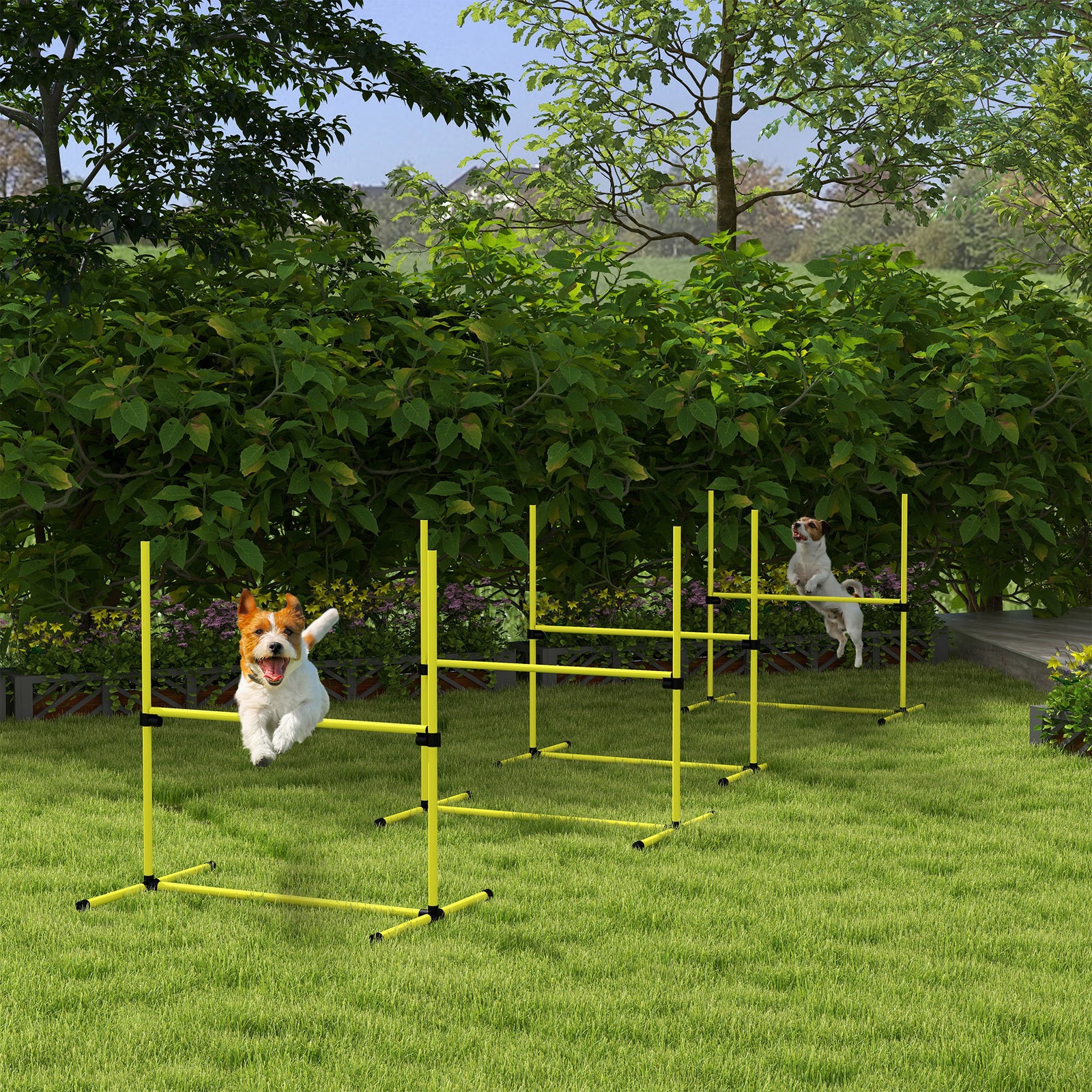 4 Pieces Dog Agility Training Equipment, Adjustable Height Jumps Hurdle with Carrying Bag for Outdoor, Yellow