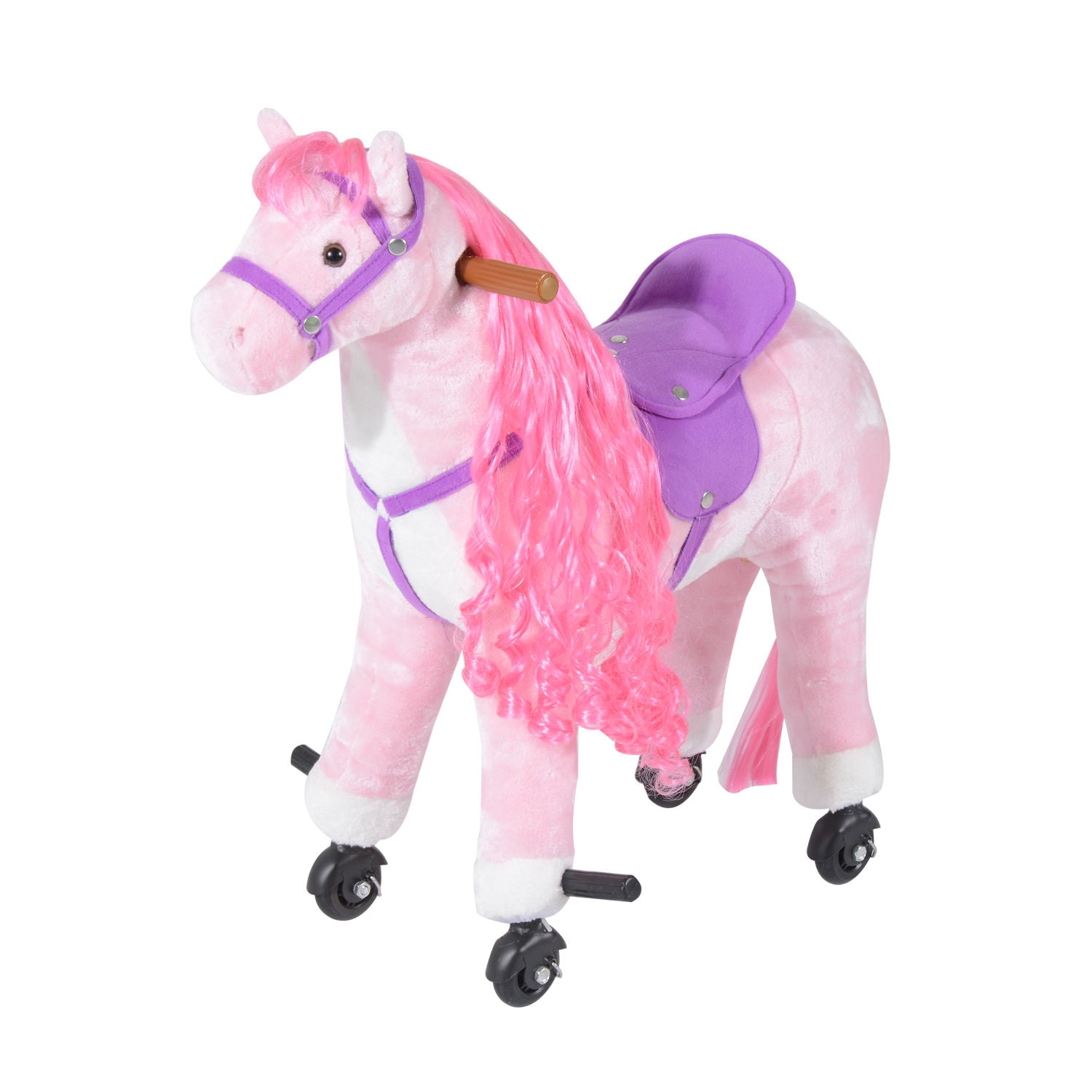 Plush Walking Horse Ride On Toy with Wheels and Realistic Sounds Rocking Horse for Girls Boys 2+ Years Old, 50cm Tall, Pink