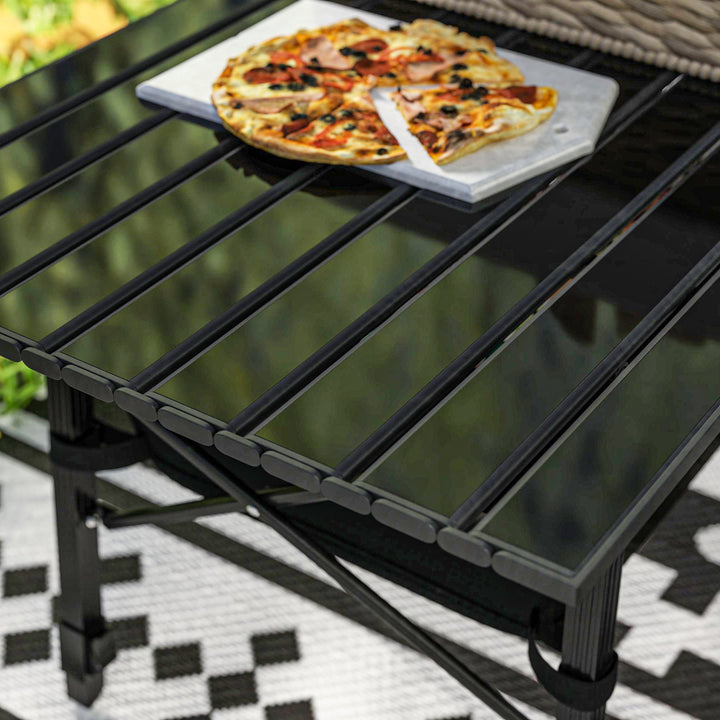 Folding Camping Table, 90 x 55 cm Height Adjustable Portable Collapsible Table, 3ft Lightweight Aluminium Rollup Picnic Table with Storage Basket for Outdoor Garden Party BBQ, Black