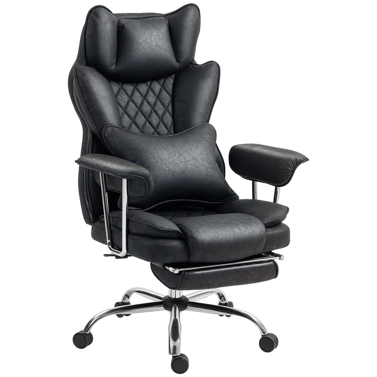 Leathaire Reclining Office Chair with Lumbar Support Pillow - Black