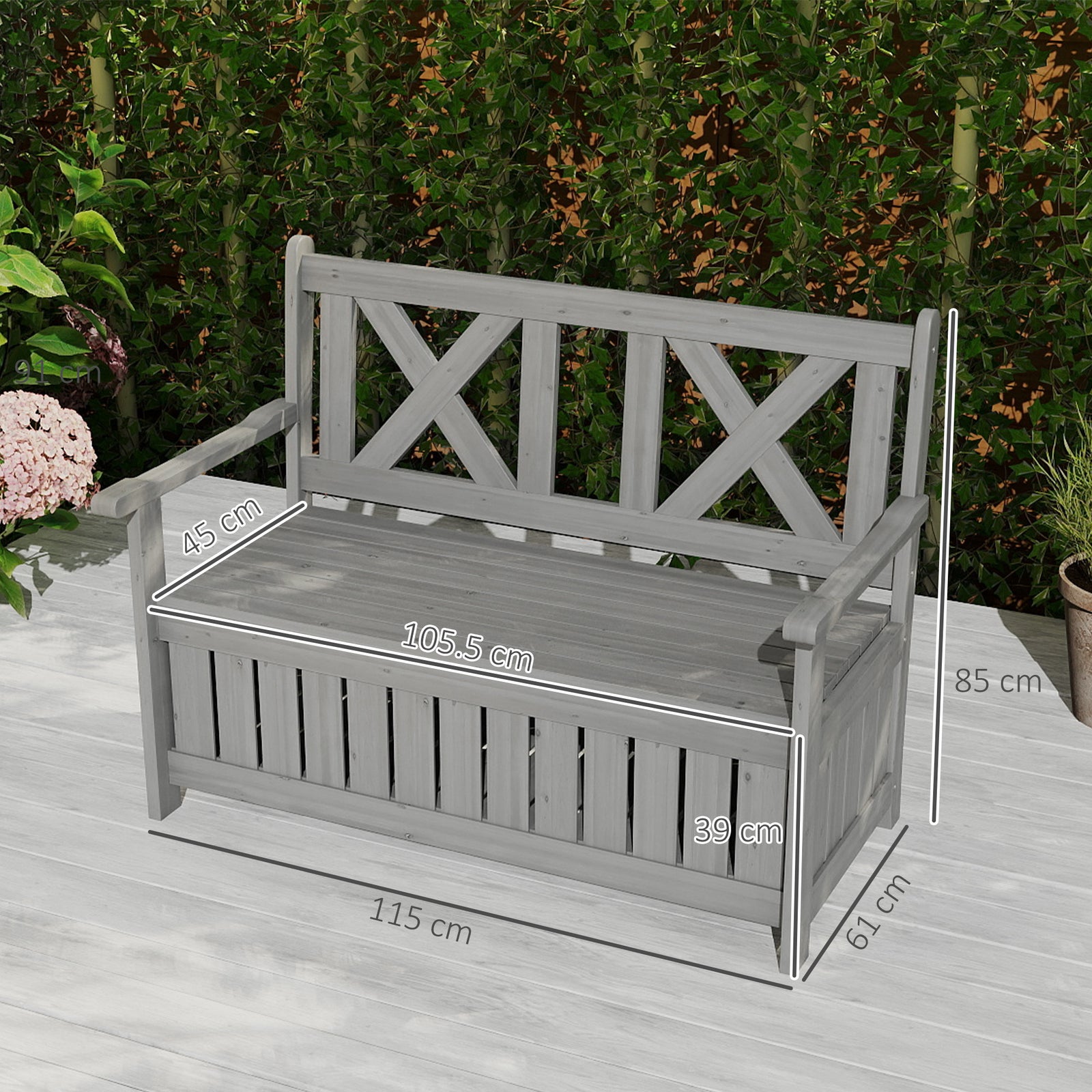 2-Seater Garden Storage Bench for Patio Wood Porch Decor Outdoor Seati
