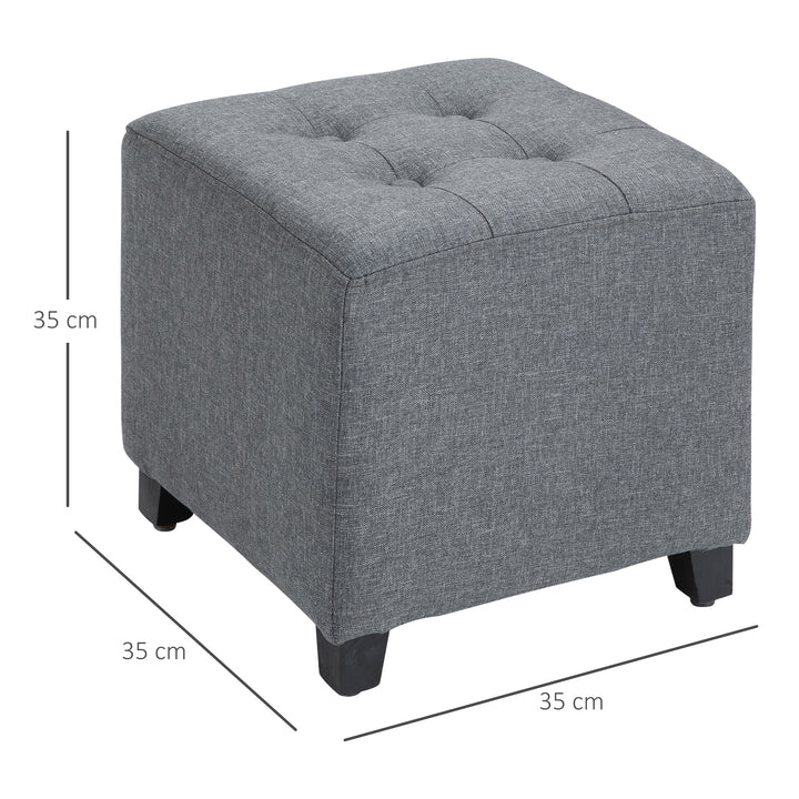 HOMCOM Stylish Square Ottoman Footstool, Linen-Look Fabric, Button Tufts, Wood Frame, Versatile Grey | Aosom UK