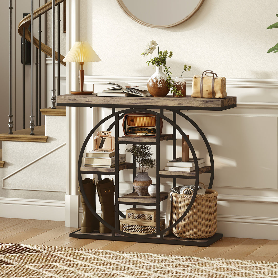 Industrial Console Table with Storage Shelves