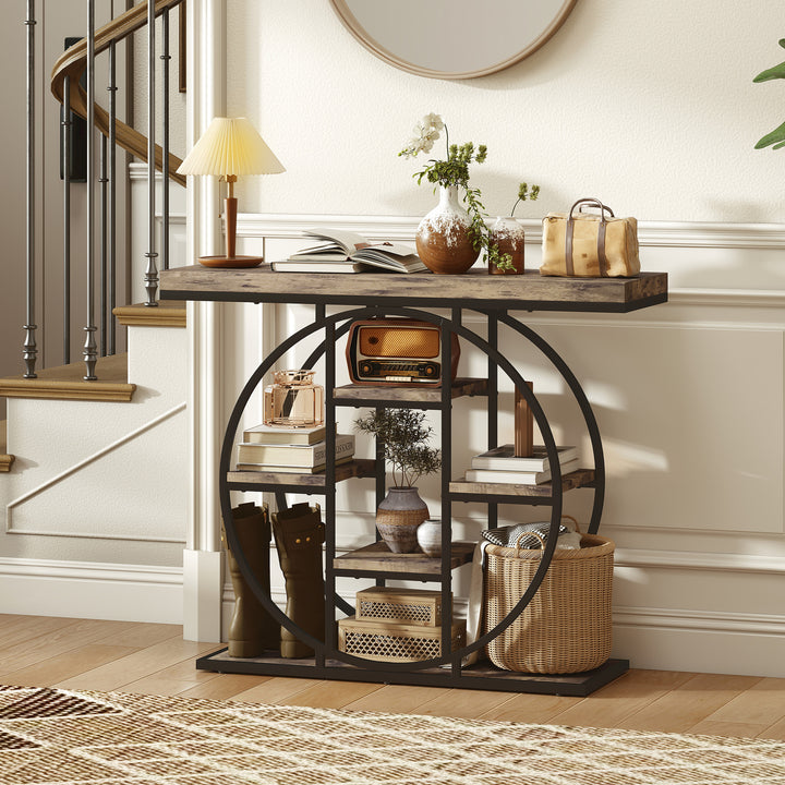 Industrial Console Table with Storage Shelves