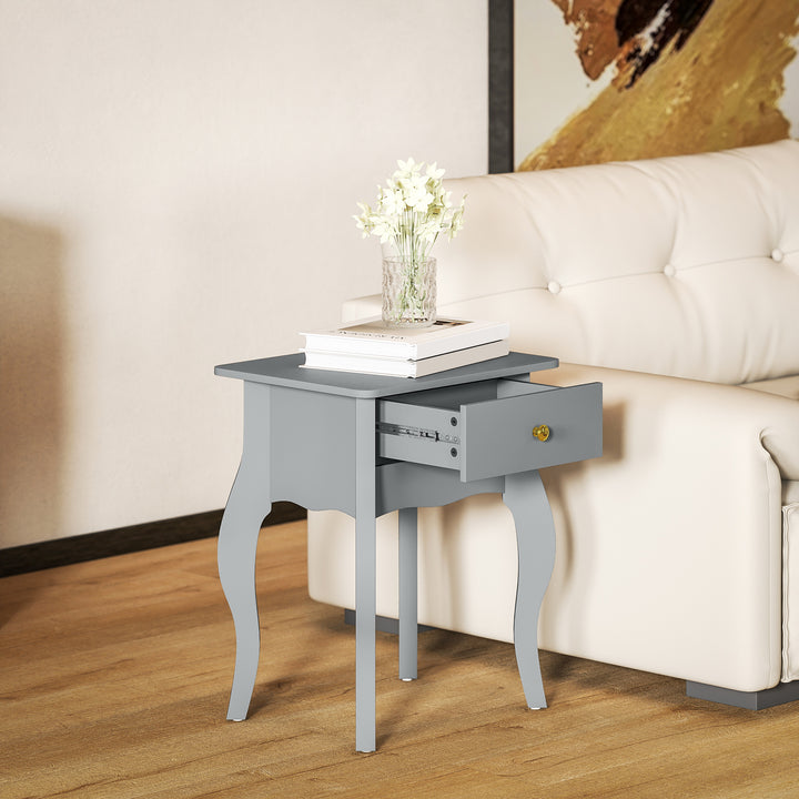 French Style Side Table with Drawer - Grey