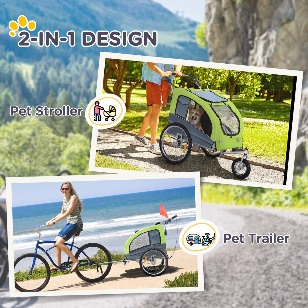 Dog Bike Trailer Pet Stroller Cart Carrier for Bicycle 360° Rotatable with Reflectors 3 Wheels Hitch Coupler Push/ Pull/ Brake Water Resistant Green