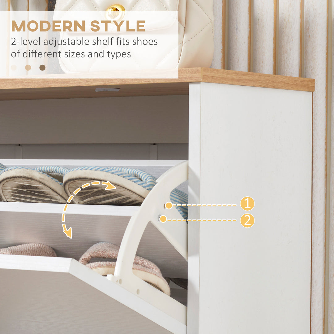 Narrow Shoe Cabinet, Slim Shoe Storage Cabinet with 3 Flip Drawers and Adjustable Shelves, 12 Pair of Shoes Organizer for Hallway, Entryway, White