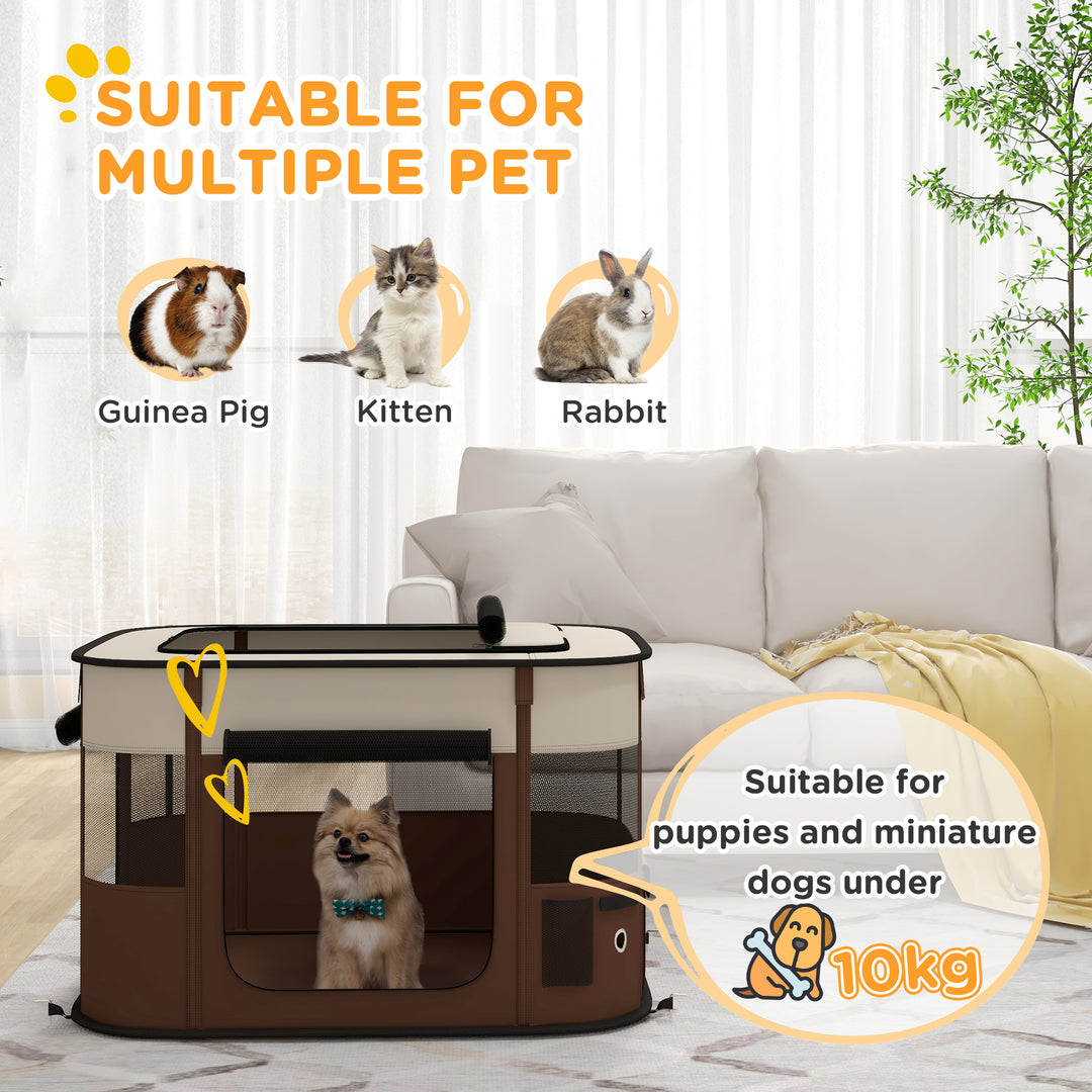 PawHut Foldable Dog Pen with Storage Bag for Indoor/Outdoor Use, Brown | Aosom UK