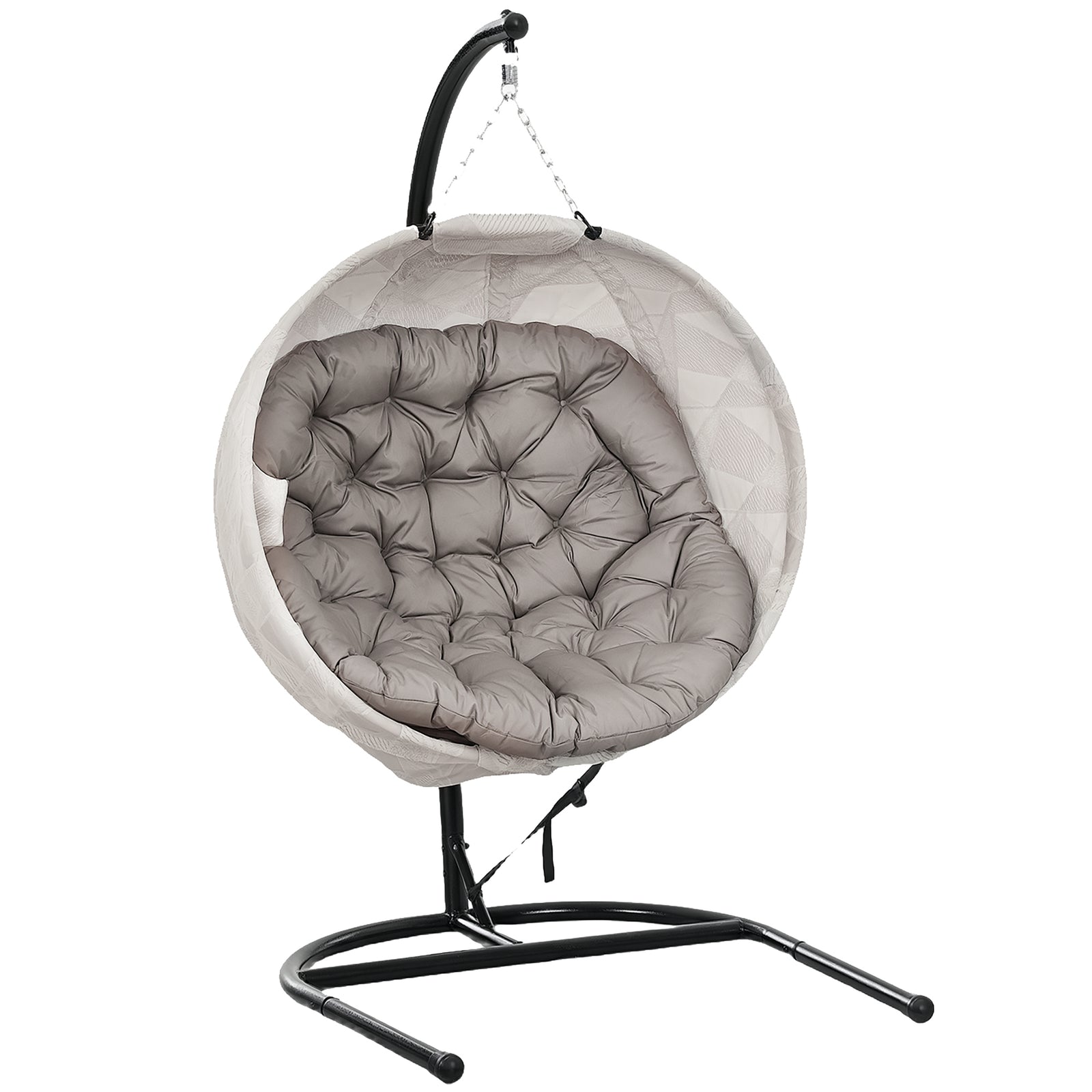 Hanging Egg Chair Outdoor Indoor Garden Swing Chair with Folding Basket, Garden Hanging Chair with Stand, Thickened Cushion, Cup Holder for Patio, Balcony, Sand Brown