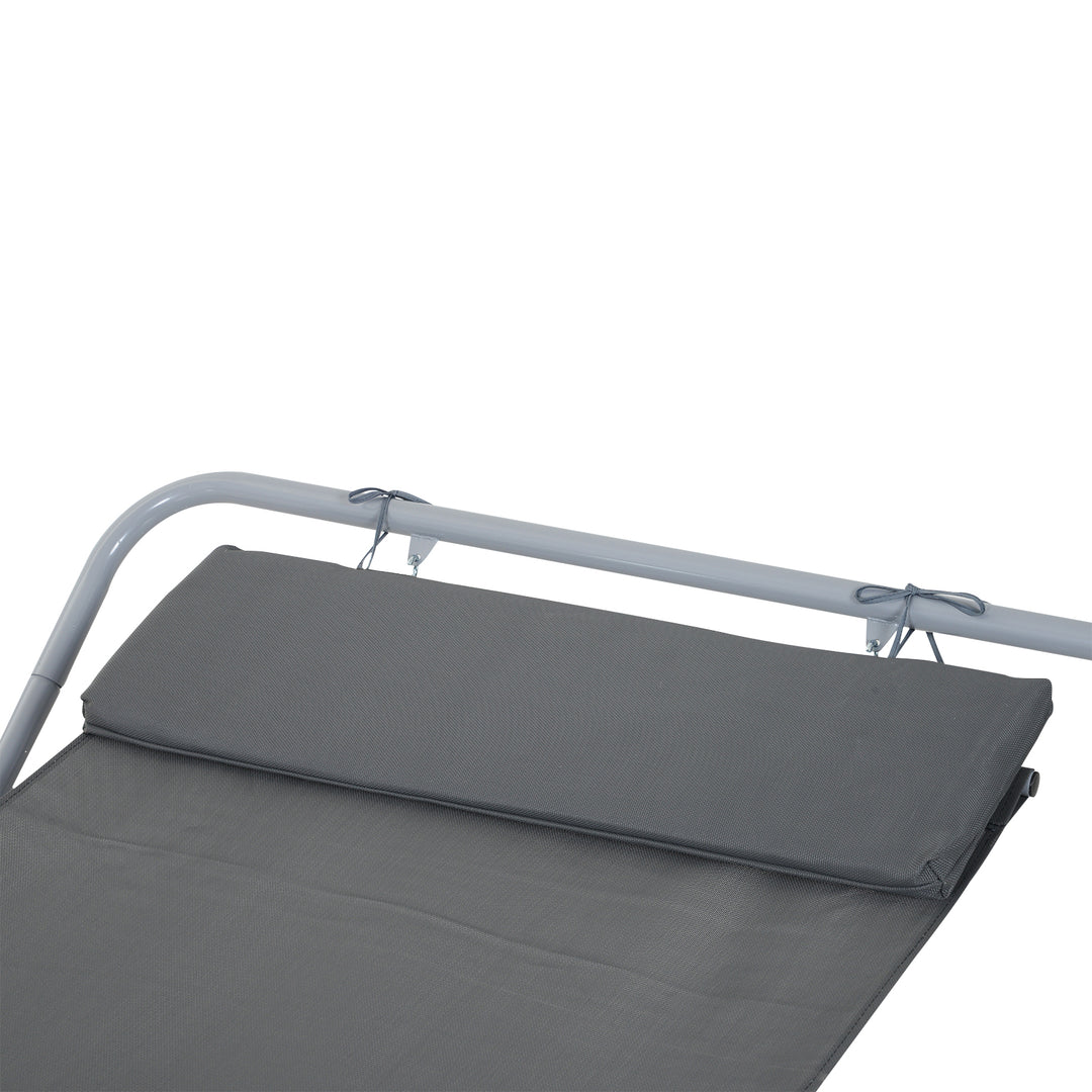 Rocking Sun Lounger, Single Garden Lounger Sunbed with Headrest Pillows, Texteline Outdoor Rocking Chair Swing Hammock Daybed with Metal Frame for Patio, Terrace, 212 x 132 x 66 cm, Grey