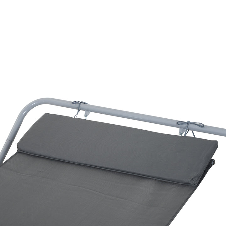 Rocking Sun Lounger, Single Garden Lounger Sunbed with Headrest Pillows, Texteline Outdoor Rocking Chair Swing Hammock Daybed with Metal Frame for Patio, Terrace, 212 x 132 x 66 cm, Grey