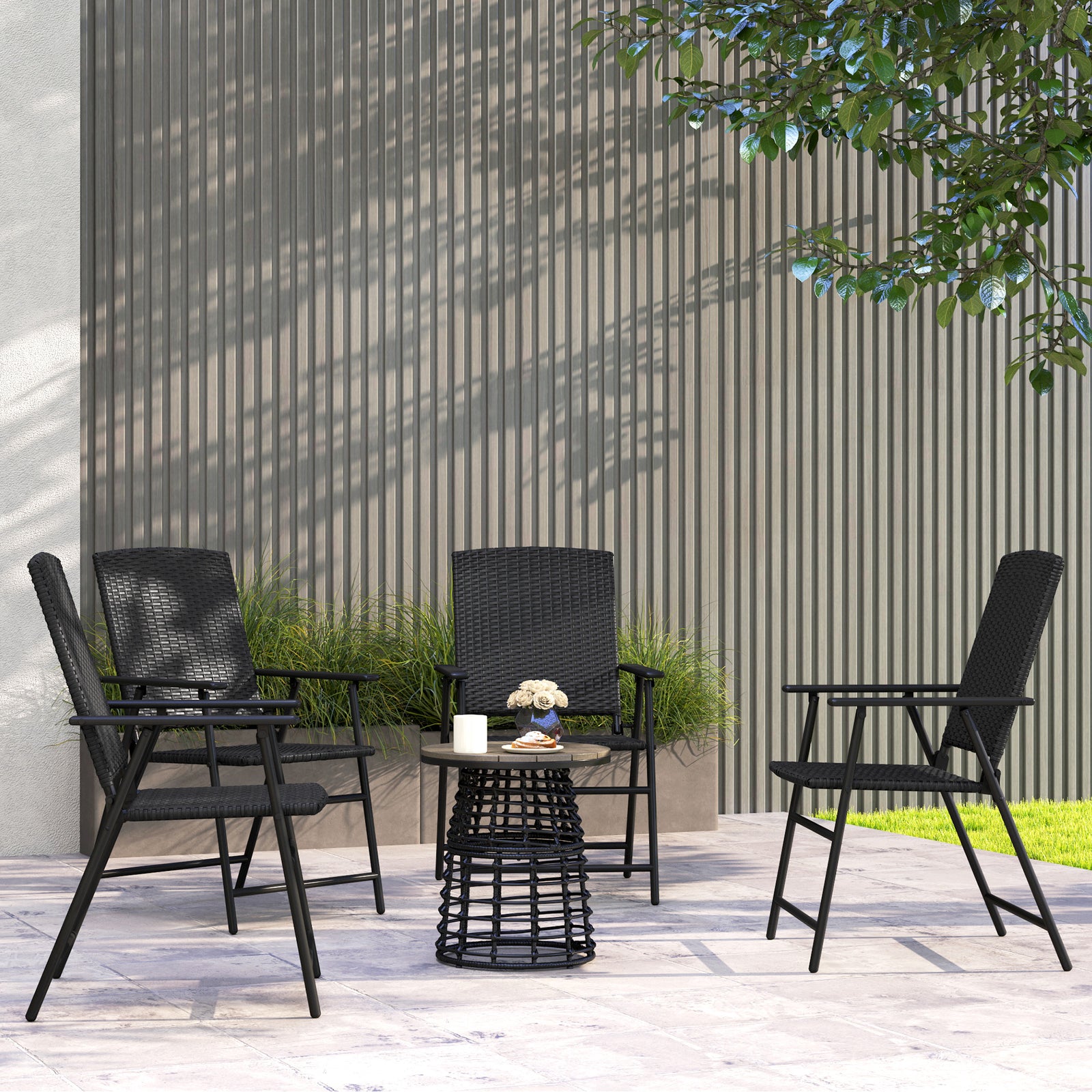 Set of Four Folding Rattan Seat Chairs - Black