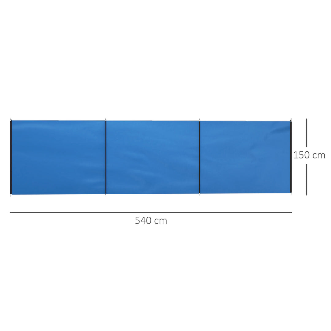 4 Pole Camping Windbreaks, Beach Wind Shield Shelter with Carry Bag and Steel Poles, Outdoor Caravan Privacy Shield, 540cm x 150cm, Blue