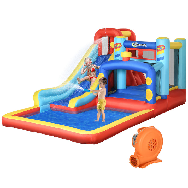 MCL 4-in-1 Bouncy Castle, with Slide, Trampoline, Climbing Wall, Blower, Multicoloured