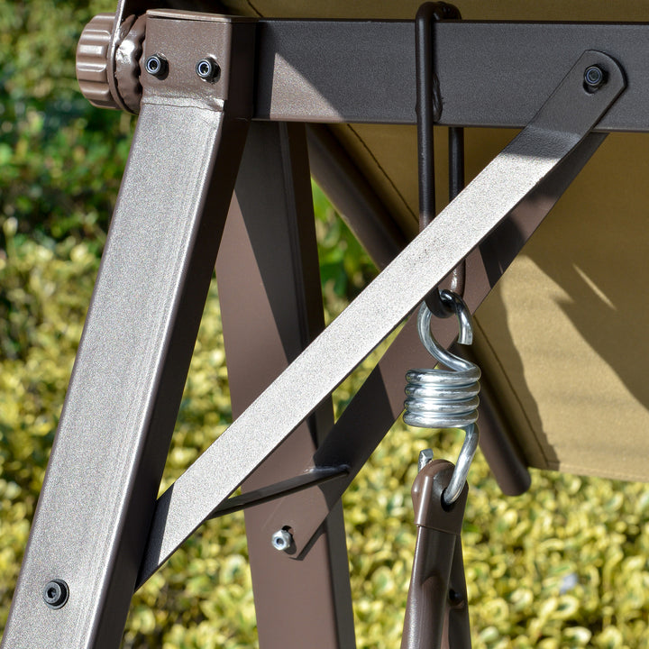 2 Seater Garden Swing Seat Swing Chair, Outdoor Canopy Swing Bench with Adjustable Shade, Metal Frame and Texteline Seat, Brown