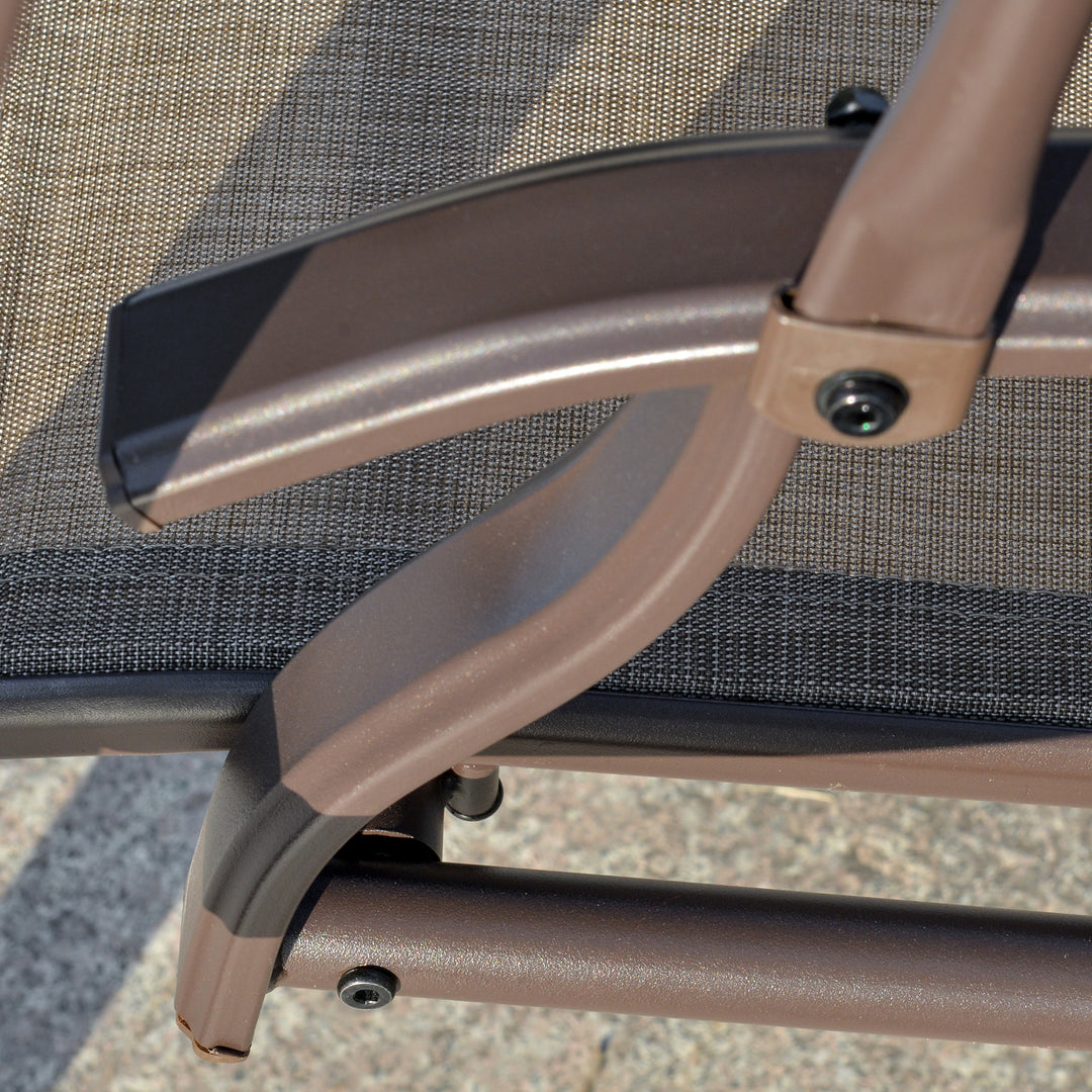 2 Seater Garden Swing Seat Swing Chair, Outdoor Canopy Swing Bench with Adjustable Shade, Metal Frame and Texteline Seat, Brown